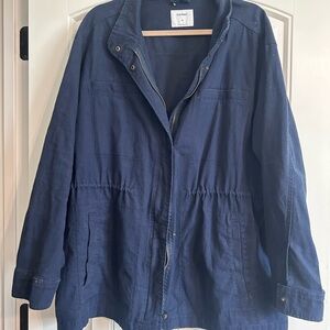 Old Navy Blue Utility Jacket with Relaxed Fit and Standing Collar
